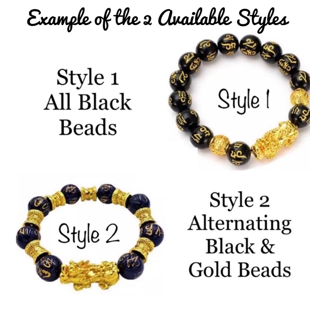 Pixiu-B Good Fortune Black & Gold Unisex Bracelet - Picture 6 of 8